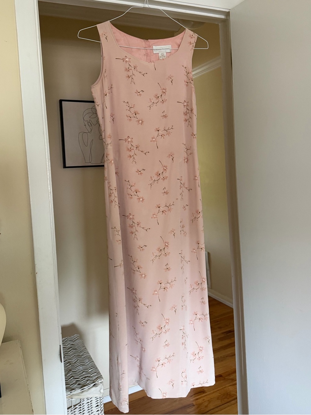 Vintage 100% Silk Pink Floral Maxi Dress